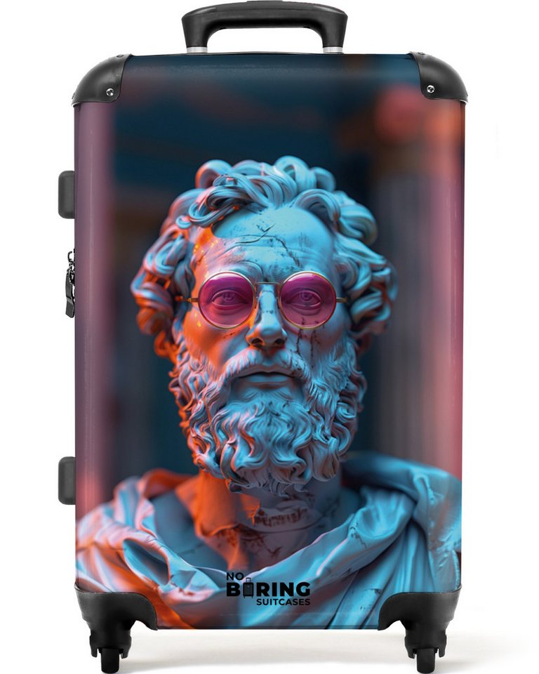 NoBoringSuitcases.com© Hartschalen-Trolley Griechische Statue mit Brille 67 cm - 72 L, 4 Rollen, Rollkoffer für Männer, Reisekoffer, Trolley für 20kg von NoBoringSuitcases.com©