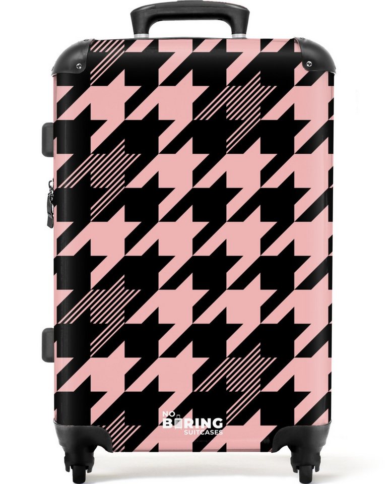 NoBoringSuitcases.com© Hartschalen-Trolley Großes Elster-Muster in Rosa und Schwarz 67 cm - 72 L, 4 Rollen, Hartschalenkoffer Mittel Groß für 20kg, Frauen Reisekoffer Trolley von NoBoringSuitcases.com©