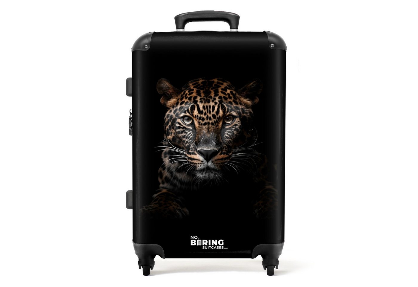 NoBoringSuitcases.com© Hartschalen-Trolley Hellbrauner Pantherkopf auf schwarzem Hintergrund 67 cm - 72 L, 4 Rollen, Koffer Mittelgroß für 20kg, Suitcase für Erwachsene, Reisekoffer von NoBoringSuitcases.com©