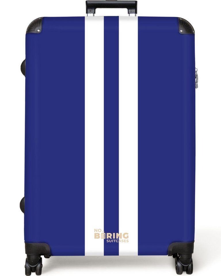 NoBoringSuitcases.com© Hartschalen-Trolley Königsblauer Hintergrund mit doppeltem weißen Mittelstreifen 77 cm - 9, 8 Rollen, Koffer Groß für 30kg, Trolley, Rollkoffer, Reisekoffer von NoBoringSuitcases.com©