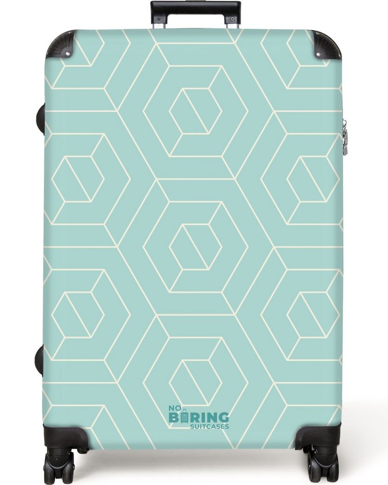 NoBoringSuitcases.com© Hartschalen-Trolley Mintgrüner Hintergrund mit cremefarbenen Linien 77 cm - 98 L, 8 Rollen, Koffer Groß für 30kg, Trolley, Rollkoffer, Reisekoffer von NoBoringSuitcases.com©