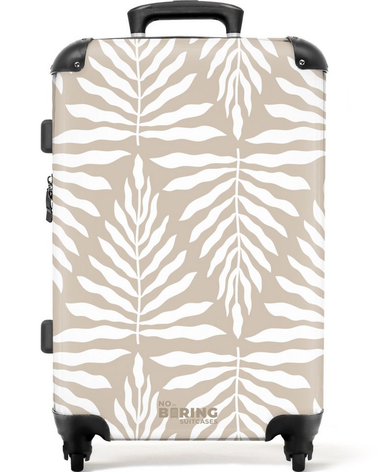 NoBoringSuitcases.com© Hartschalen-Trolley Muster aus Blättern in Beige mit Weiß 67 cm - 72 L, 4 Rollen, Koffer Mittelgroß für 20kg, Suitcase für Erwachsene, Reisekoffer von NoBoringSuitcases.com©