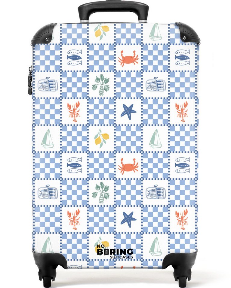 NoBoringSuitcases.com© Hartschalen-Trolley Quadratischer Sommerdruck blau 55x35x20cm, 4 Rollen, Kinder Koffer Klein, Trolley Handgepäck, Reisekoffer von NoBoringSuitcases.com©