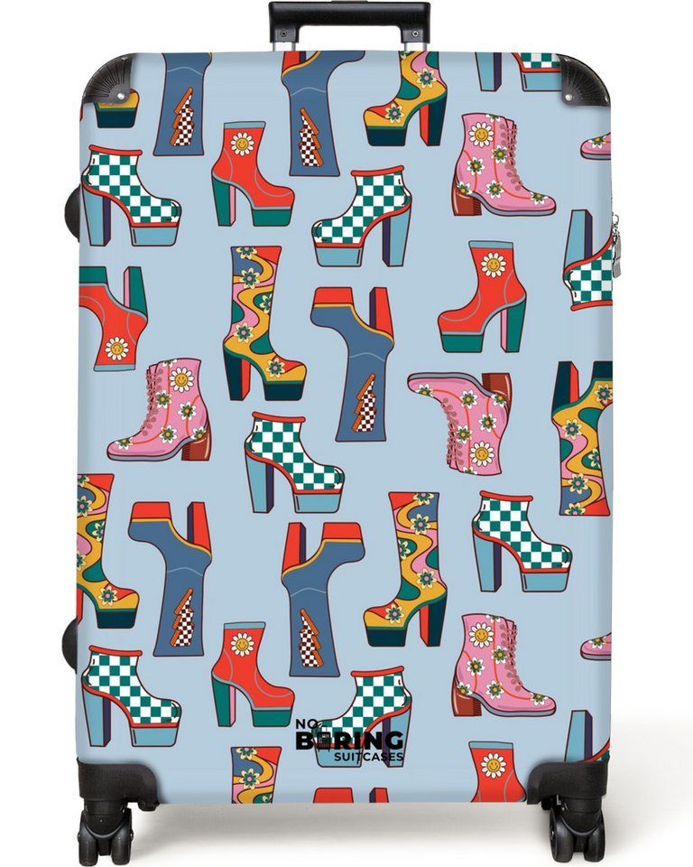 NoBoringSuitcases.com© Hartschalen-Trolley Retro Disco 70er Jahre Stiefel Muster bunt 77 cm - 98 L, 8 Rollen, Großer Reisetasche mit Rollen für 30kg, Kinderkoffer von NoBoringSuitcases.com©