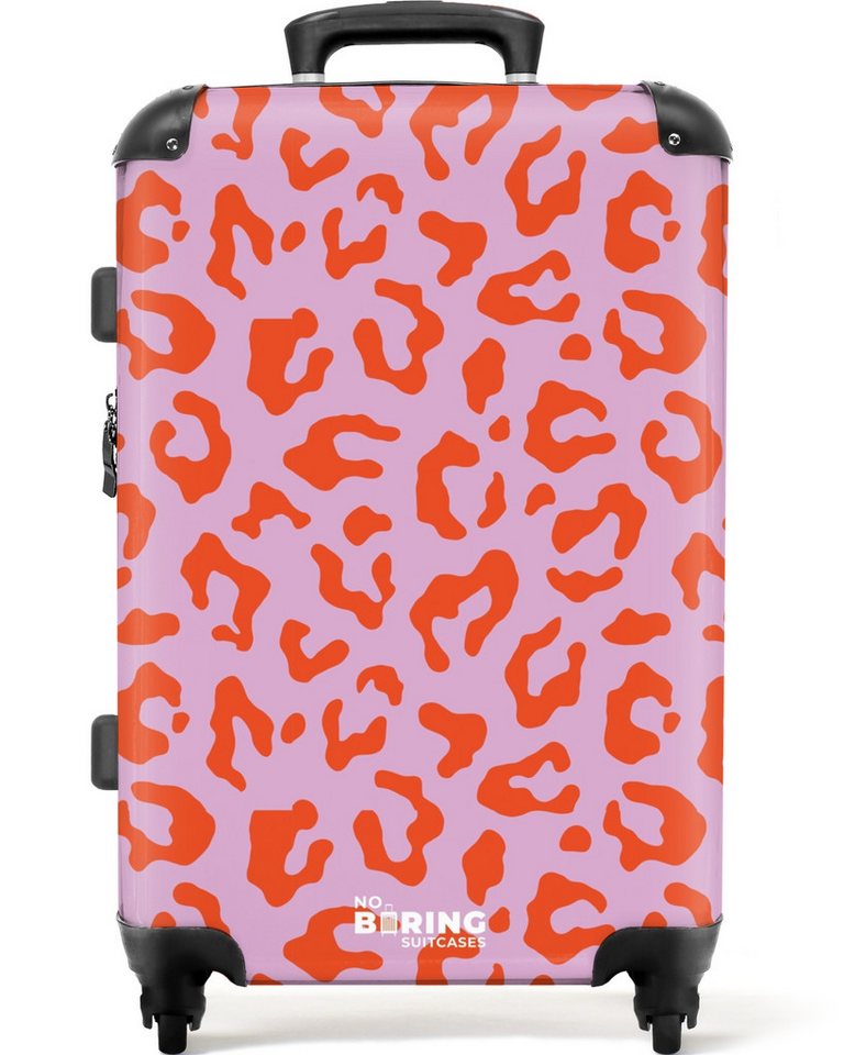 NoBoringSuitcases.com© Hartschalen-Trolley Rosa mit rotem Panther-Aufdruck 67 cm - 72 L, 4 Rollen, Hartschalenkoffer Mittel Groß für 20kg, Frauen Reisekoffer Trolley von NoBoringSuitcases.com©