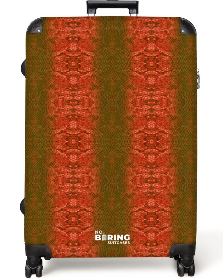 NoBoringSuitcases.com© Hartschalen-Trolley Rot-grüne Schlangenhaut mit symmetrischer Schuppenstruktur 77 cm - 98, 8 Rollen, Koffer Groß für 30kg, Trolley, Rollkoffer, Reisekoffer von NoBoringSuitcases.com©