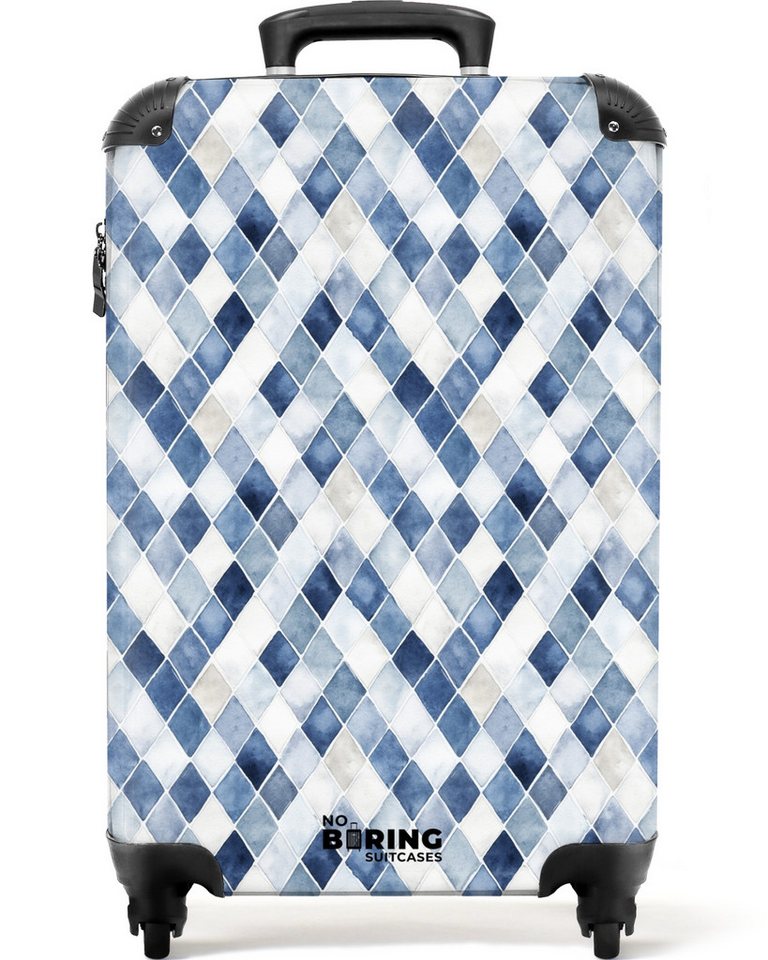 NoBoringSuitcases.com© Hartschalen-Trolley Schachbrettmuster blau 55x35x20cm, 4 Rollen, Kinder Koffer Klein, Trolley Handgepäck, Reisekoffer von NoBoringSuitcases.com©