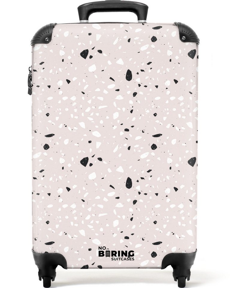 NoBoringSuitcases.com© Hartschalen-Trolley Terrazzo-Muster beige mit schwarz und weiß 55x35x20cm, 4 Rollen, Kinder Koffer Klein, Trolley Handgepäck, Reisekoffer von NoBoringSuitcases.com©