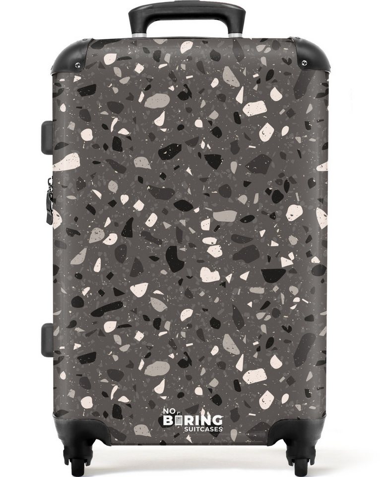 NoBoringSuitcases.com© Hartschalen-Trolley Terrazzo-Muster mehrfarbig dunkelgrau 67 cm - 72 L, 4 Rollen, Mittelgroßer Reisetasche mit Rollen für 20kg, Kinderkoffer von NoBoringSuitcases.com©