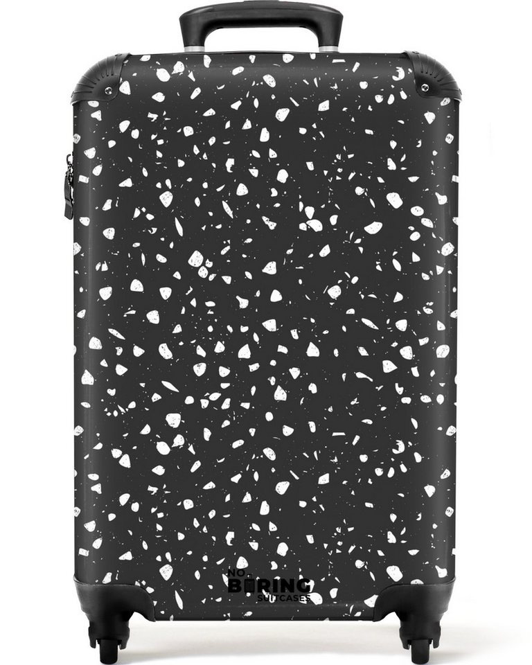 NoBoringSuitcases.com© Hartschalen-Trolley Terrazzo-Muster schwarz und weiß 55x35x20cm, 4 Rollen, Kinder Koffer Klein, Trolley Handgepäck, Reisekoffer von NoBoringSuitcases.com©