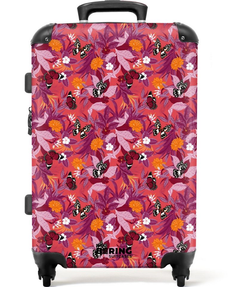 NoBoringSuitcases.com© Hartschalen-Trolley Tropisches Schmetterlingsmuster dunkelrosa 67 cm - 72 L, 4 Rollen, Hartschalenkoffer Mittel Groß für 20kg, Frauen Reisekoffer Trolley von NoBoringSuitcases.com©