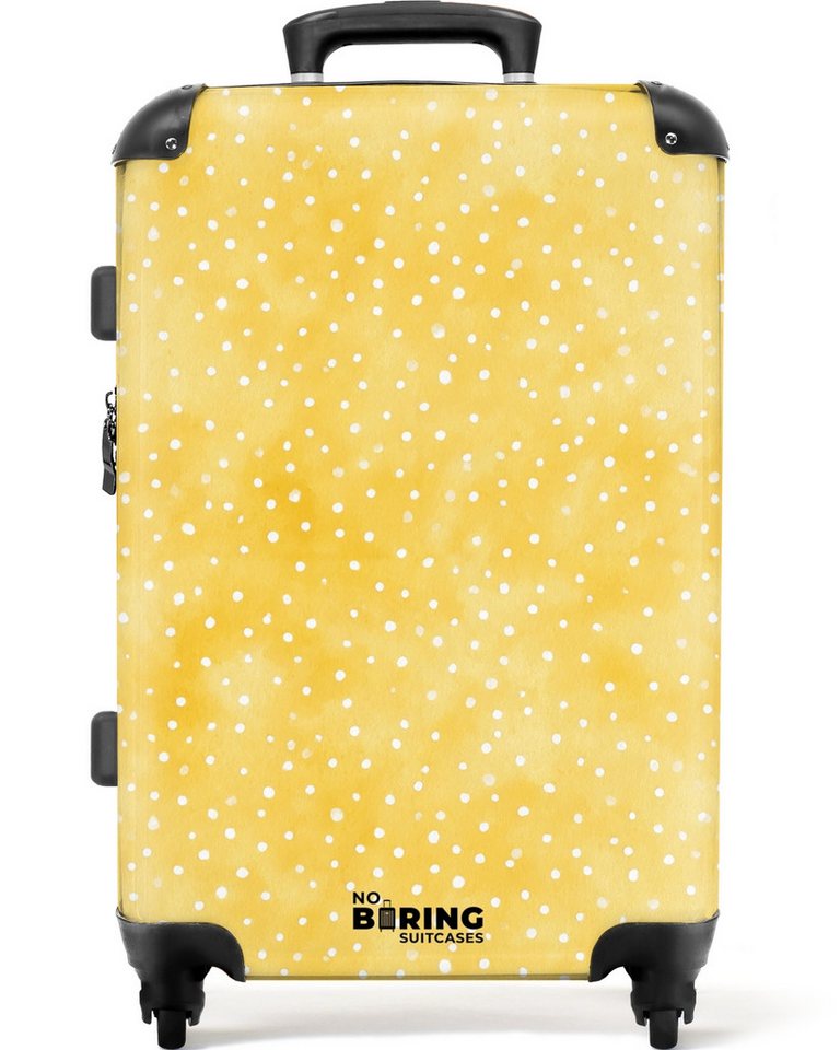 NoBoringSuitcases.com© Hartschalen-Trolley Tupfenmuster gelb 67 cm - 72 L, 4 Rollen, Mittelgroßer Reisetasche mit Rollen für 20kg, Kinderkoffer von NoBoringSuitcases.com©