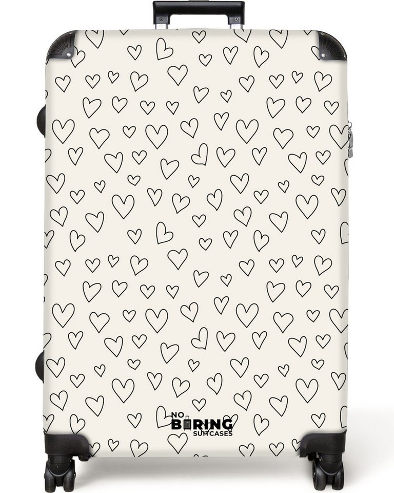 NoBoringSuitcases.com© Hartschalen-Trolley Valentine Herz regen Muster schwarz 77 cm - 98 L, 8 Rollen, Hartschalenkoffer Groß für 30kg, Frauen Reisekoffer Trolley von NoBoringSuitcases.com©