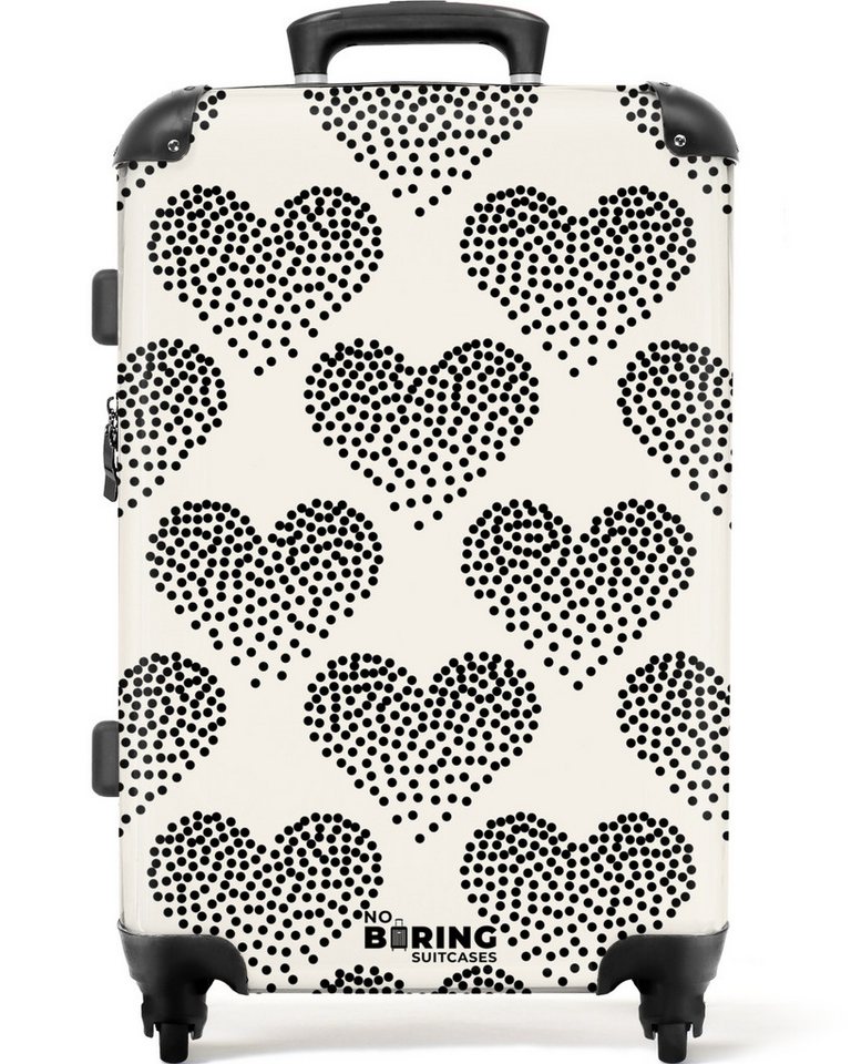 NoBoringSuitcases.com© Hartschalen-Trolley Valentine dots Herzmuster schwarz 67 cm - 72 L, 4 Rollen, Hartschalenkoffer Mittel Groß für 20kg, Frauen Reisekoffer Trolley von NoBoringSuitcases.com©