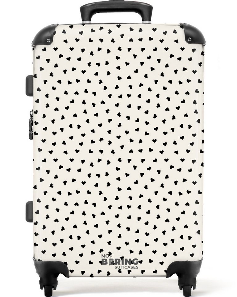 NoBoringSuitcases.com© Hartschalen-Trolley Valentinstag herzförmiges Muster schwarz 67 cm - 72 L, 4 Rollen, Hartschalenkoffer Mittel Groß für 20kg, Frauen Reisekoffer Trolley von NoBoringSuitcases.com©