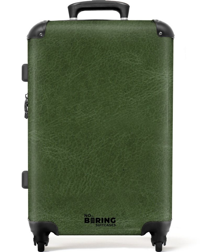 NoBoringSuitcases.com© Hartschalen-Trolley Waldgrün in Lederoptik 67 cm - 72 L, 4 Rollen, Mittelgroßer Reisetasche mit Rollen für 20kg, Kinderkoffer von NoBoringSuitcases.com©