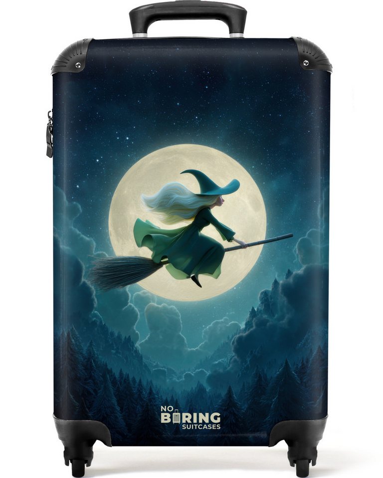 NoBoringSuitcases.com© Kinderkoffer Ältere Hexe auf einem Besen unter dem Mond 55x35x20cm, 4 Rollen, Kinder Koffer Klein, Trolley Handgepäck, Reisekoffer von NoBoringSuitcases.com©