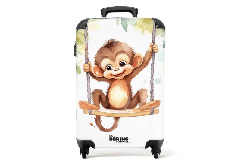 NoBoringSuitcases.com© Kinderkoffer mit leuchtende Räder - Baby - Fröhlicher Affe auf einer Schaukel Illus, 4 Rollen, Mittelgroßer Reisetasche mit Rollen für 20kg, Kinderkoffer von NoBoringSuitcases.com©