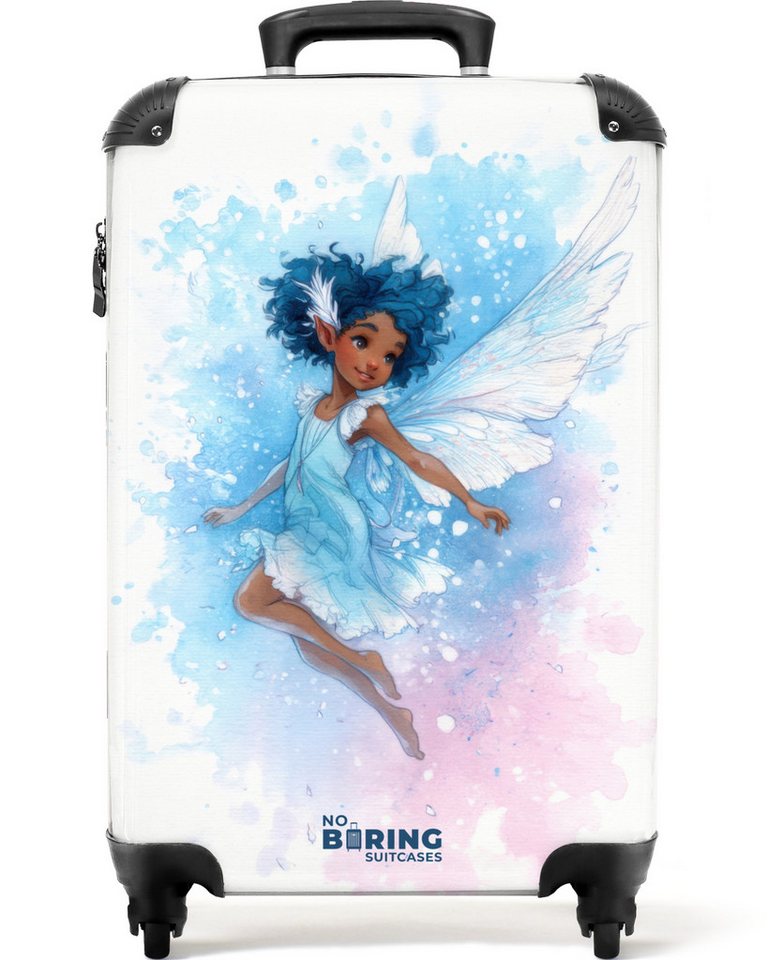 NoBoringSuitcases.com© Kinderkoffer Blaue Fee mit Flügeln 55x35x20cm, 4 Rollen, Kinder Koffer Klein, Trolley Handgepäck, Reisekoffer von NoBoringSuitcases.com©