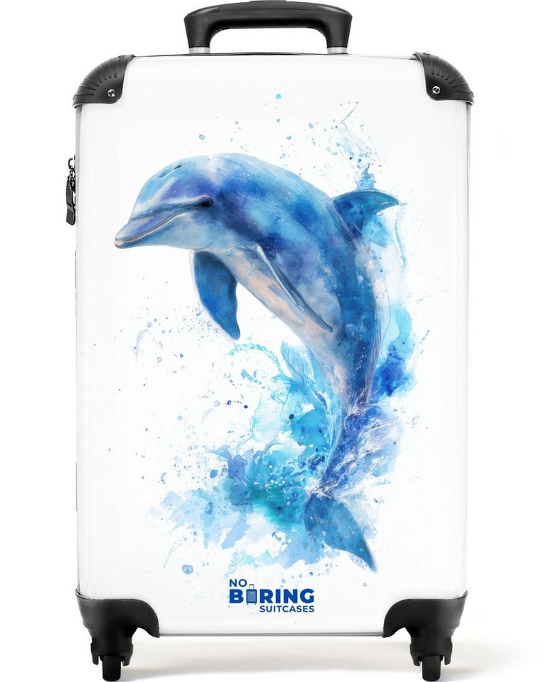 NoBoringSuitcases.com© Kinderkoffer Blauer Delphin auf weißem Hintergrund 55x35x20cm, 4 Rollen, Kinder Koffer Klein, Trolley Handgepäck, Reisekoffer von NoBoringSuitcases.com©