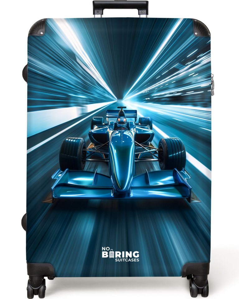NoBoringSuitcases.com© Kinderkoffer Blauer Rennwagen in einem Tunnel aus blauem Licht 77 cm - 98 L, 8 Rollen, Reisekoffer mit Rollen Großer für 30kg, Jungenkoffer von NoBoringSuitcases.com©