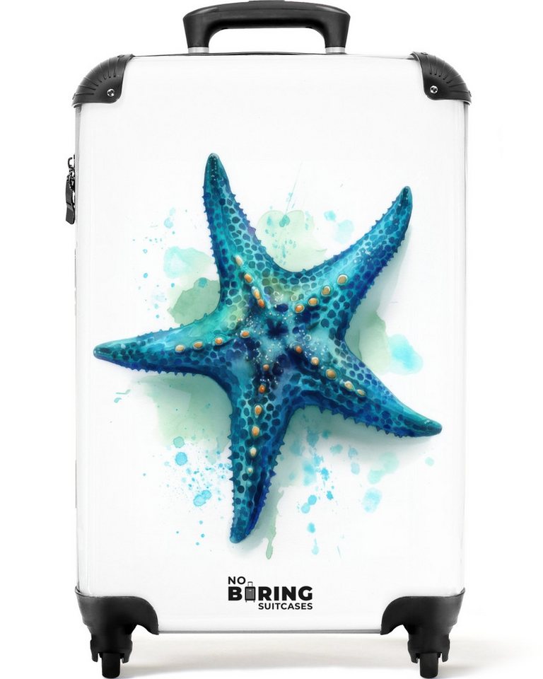 NoBoringSuitcases.com© Kinderkoffer Blauer Seestern auf weißem Hintergrund 55x35x20cm, 4 Rollen, Kinder Koffer Klein, Trolley Handgepäck, Reisekoffer von NoBoringSuitcases.com©
