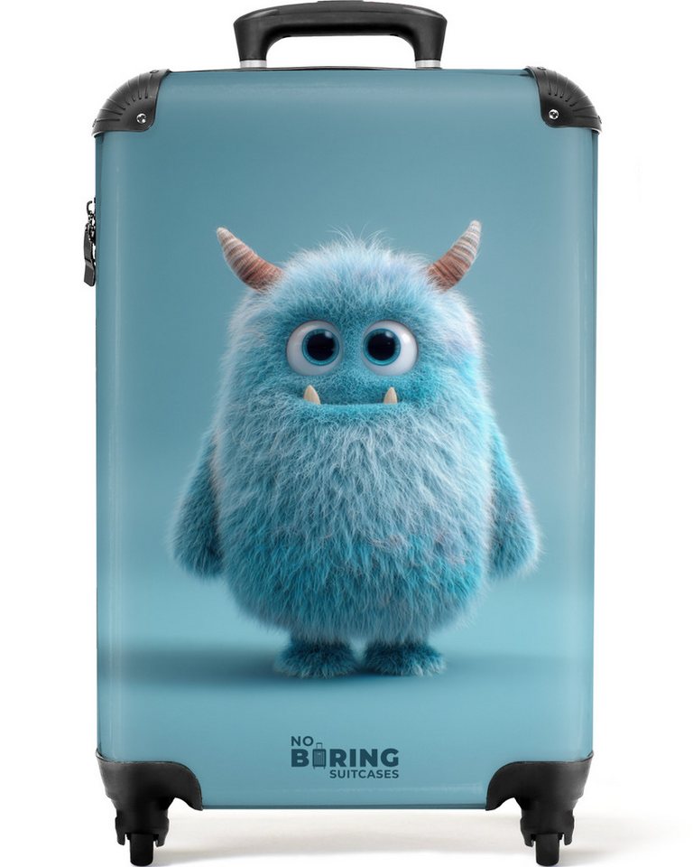 NoBoringSuitcases.com© Kinderkoffer Blaues Monster auf blauem Hintergrund 55x35x20cm, 4 Rollen, Kinder Koffer Klein, Trolley Handgepäck, Reisekoffer von NoBoringSuitcases.com©