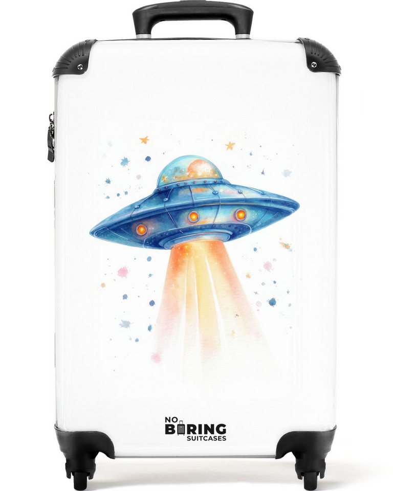 NoBoringSuitcases.com© Kinderkoffer Blaues UFO hebt ab 55x35x20cm, 4 Rollen, Kinder Koffer Klein, Trolley Handgepäck, Reisekoffer von NoBoringSuitcases.com©