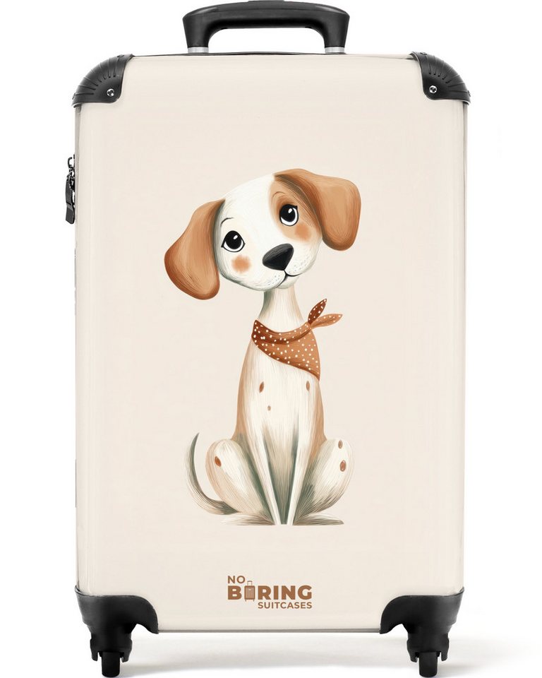 NoBoringSuitcases.com© Kinderkoffer Braun gefleckter Welpe auf beigem Hintergrund 55x35x20cm, 4 Rollen, Kinder Koffer Klein, Trolley Handgepäck, Reisekoffer von NoBoringSuitcases.com©