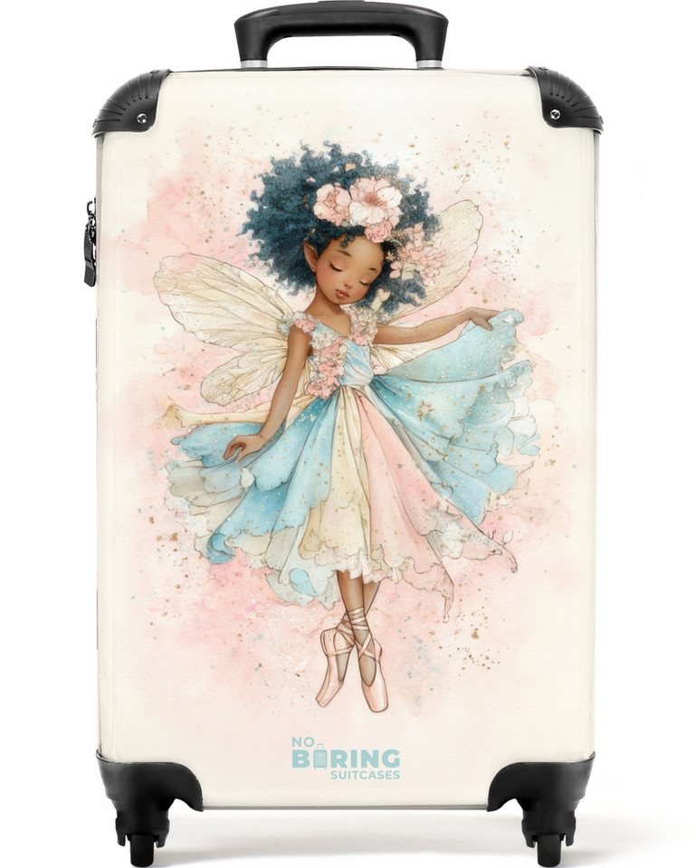 NoBoringSuitcases.com© Kinderkoffer Elfe im pastellfarbenen Kleid und mit Flügeln 55x35x20cm, 4 Rollen, Kinder Koffer Klein, Trolley Handgepäck, Reisekoffer von NoBoringSuitcases.com©