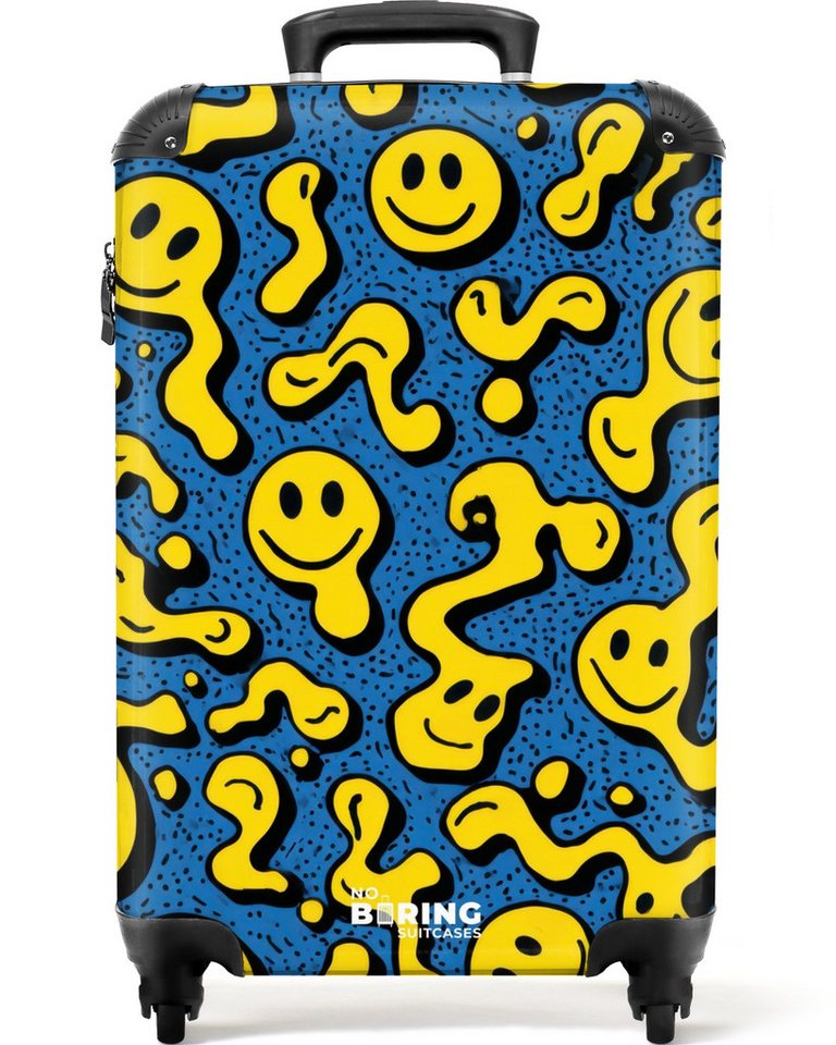 NoBoringSuitcases.com© Kinderkoffer Fließende Smiley-Gesichter auf blauem Hintergrund 55x35x20cm, 4 Rollen, Kinder Koffer Klein, Trolley Handgepäck, Reisekoffer von NoBoringSuitcases.com©