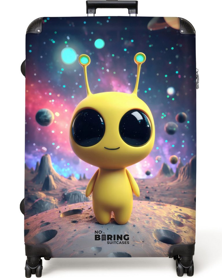 NoBoringSuitcases.com© Kinderkoffer Gelber Außerirdischer auf einem Planeten 77 cm - 98 L, 8 Rollen, Großer Reisetasche mit Rollen für 30kg, Kinderkoffer von NoBoringSuitcases.com©