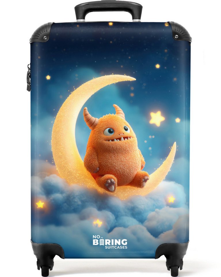 NoBoringSuitcases.com© Kinderkoffer Gelbes Ungeheuer auf dem Mond 55x35x20cm, 4 Rollen, Kinder Koffer Klein, Trolley Handgepäck, Reisekoffer von NoBoringSuitcases.com©