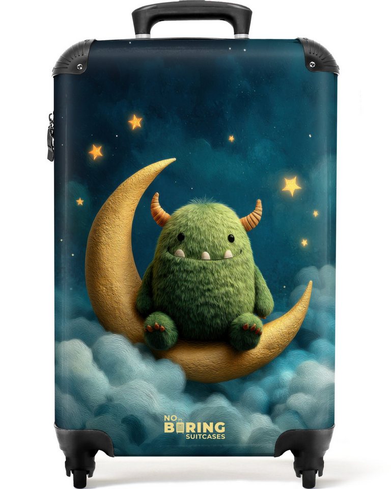 NoBoringSuitcases.com© Kinderkoffer Grünes Ungeheuer auf dem Mond 55x35x20cm, 4 Rollen, Kinder Koffer Klein, Trolley Handgepäck, Reisekoffer von NoBoringSuitcases.com©
