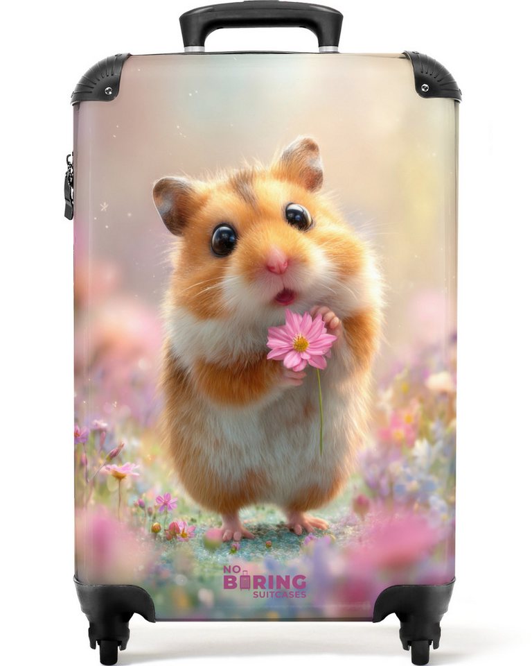 NoBoringSuitcases.com© Kinderkoffer Hamster umgeben von Blumen 55x35x20cm, 4 Rollen, Kinder Koffer Klein, Trolley Handgepäck, Reisekoffer von NoBoringSuitcases.com©
