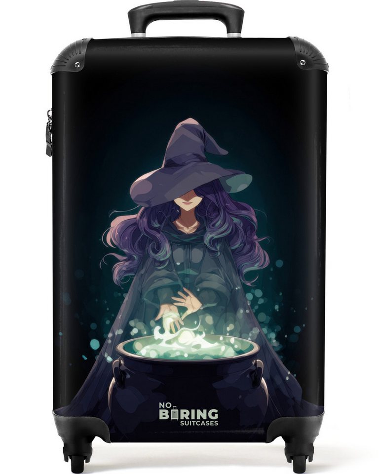 NoBoringSuitcases.com© Kinderkoffer Hexe mit einem blubbernden Kessel 55x35x20cm, 4 Rollen, Kinder Koffer Klein, Trolley Handgepäck, Reisekoffer von NoBoringSuitcases.com©