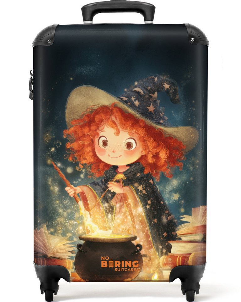 NoBoringSuitcases.com© Kinderkoffer Hexe mit roten Haaren 55x35x20cm, 4 Rollen, Kinder Koffer Klein, Trolley Handgepäck, Reisekoffer von NoBoringSuitcases.com©