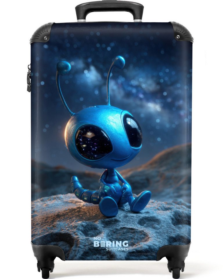 NoBoringSuitcases.com© Kinderkoffer Kleiner blauer Außerirdischer mit Blick auf die Milchstraße 55x35x20cm, 4 Rollen, Kinder Koffer Klein, Trolley Handgepäck, Reisekoffer von NoBoringSuitcases.com©