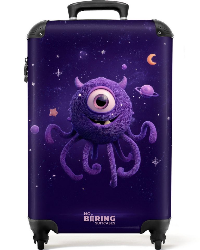 NoBoringSuitcases.com© Kinderkoffer Lila Ungeheuer am Sternenhimmel 55x35x20cm, 4 Rollen, Kinder Koffer Klein, Trolley Handgepäck, Reisekoffer von NoBoringSuitcases.com©