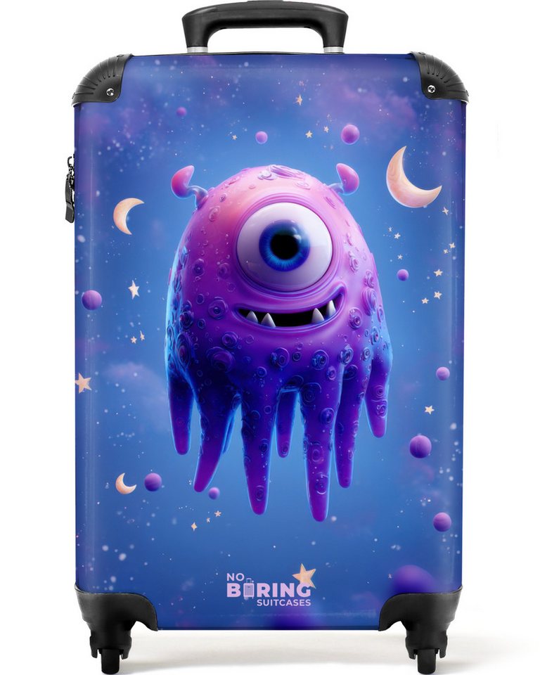 NoBoringSuitcases.com© Kinderkoffer Lila Ungeheuer im Weltraum 55x35x20cm, 4 Rollen, Kinder Koffer Klein, Trolley Handgepäck, Reisekoffer von NoBoringSuitcases.com©