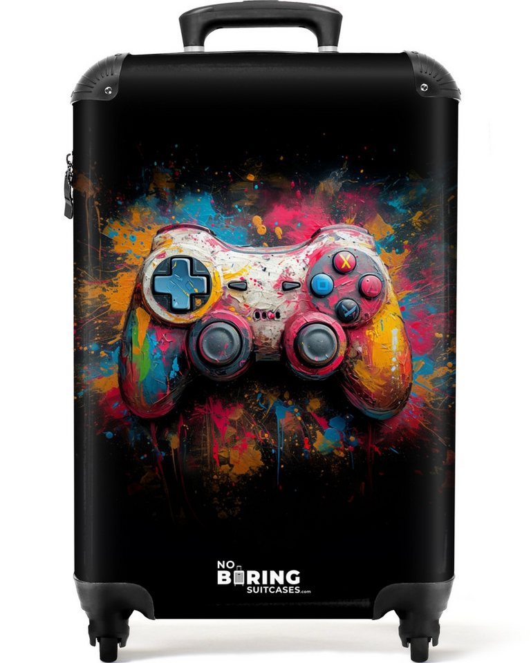 NoBoringSuitcases.com© Kinderkoffer Mit Farbe beschmierter Gamecontroller 55x35x20cm, 4 Rollen, Reisetasche mit Rollen, Koffer Handgepäck Flugzeug von NoBoringSuitcases.com©
