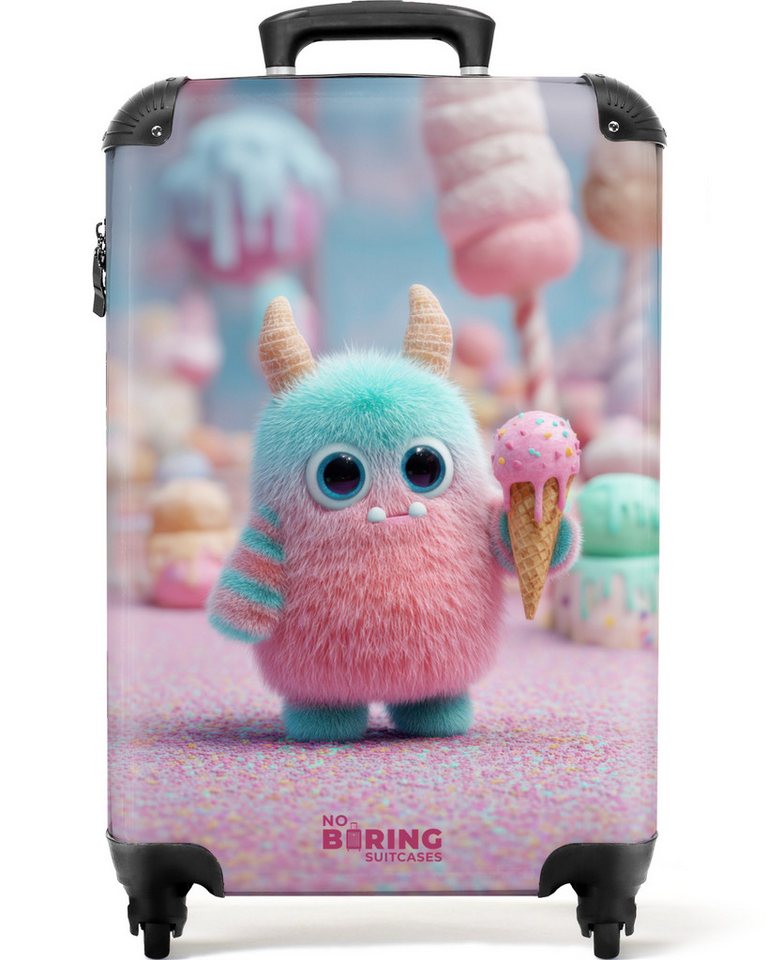 NoBoringSuitcases.com© Kinderkoffer Monster in einer Süßigkeitenwelt 55x35x20cm, 4 Rollen, Kinder Koffer Klein, Trolley Handgepäck, Reisekoffer von NoBoringSuitcases.com©