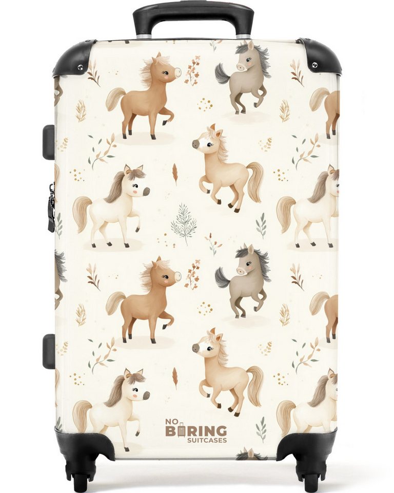 NoBoringSuitcases.com© Kinderkoffer Muster der Fohlen in den Farben beige und braun 67 cm - 72 L, 4 Rollen, Mittelgroßer Reisetasche mit Rollen für 20kg, Kinderkoffer von NoBoringSuitcases.com©