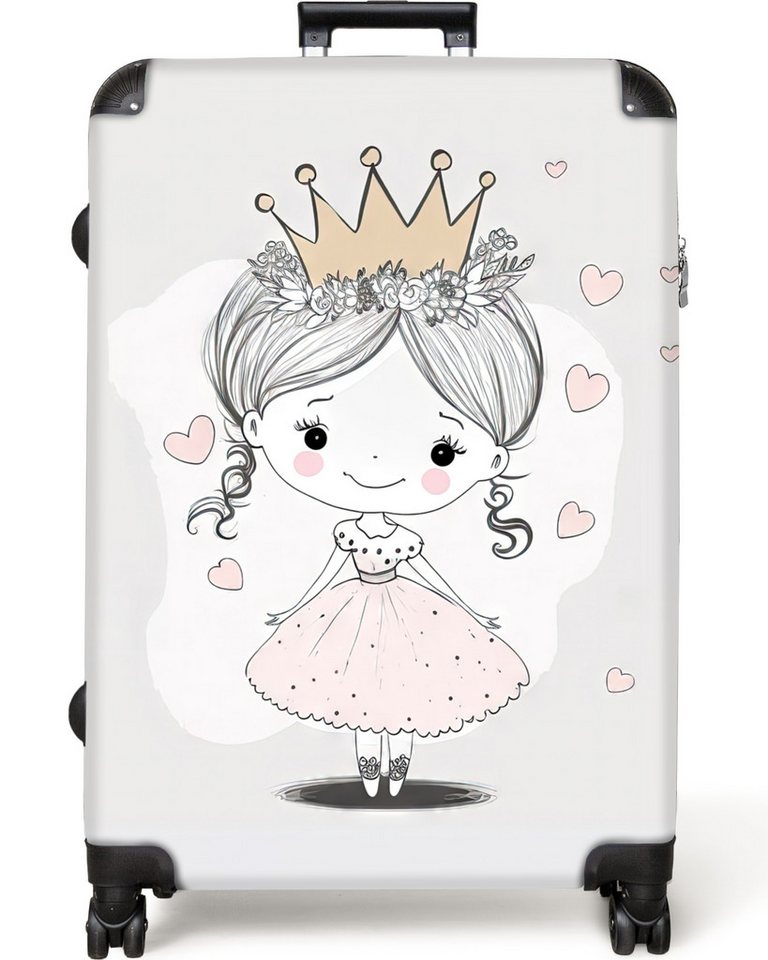 NoBoringSuitcases.com© Kinderkoffer Prinzessin - Herzen - Blumen - Krone - Mädchen 77 cm - 98 L, 8 Rollen, Reisetasche mit rollen für 30kg, Koffer für Mädchen, Reisekoffer von NoBoringSuitcases.com©