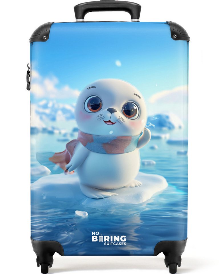 NoBoringSuitcases.com© Kinderkoffer Weiße Robbe mit Halstuch auf einer Eisscholle 55x35x20cm, 4 Rollen, Kinder Koffer Klein, Trolley Handgepäck, Reisekoffer von NoBoringSuitcases.com©