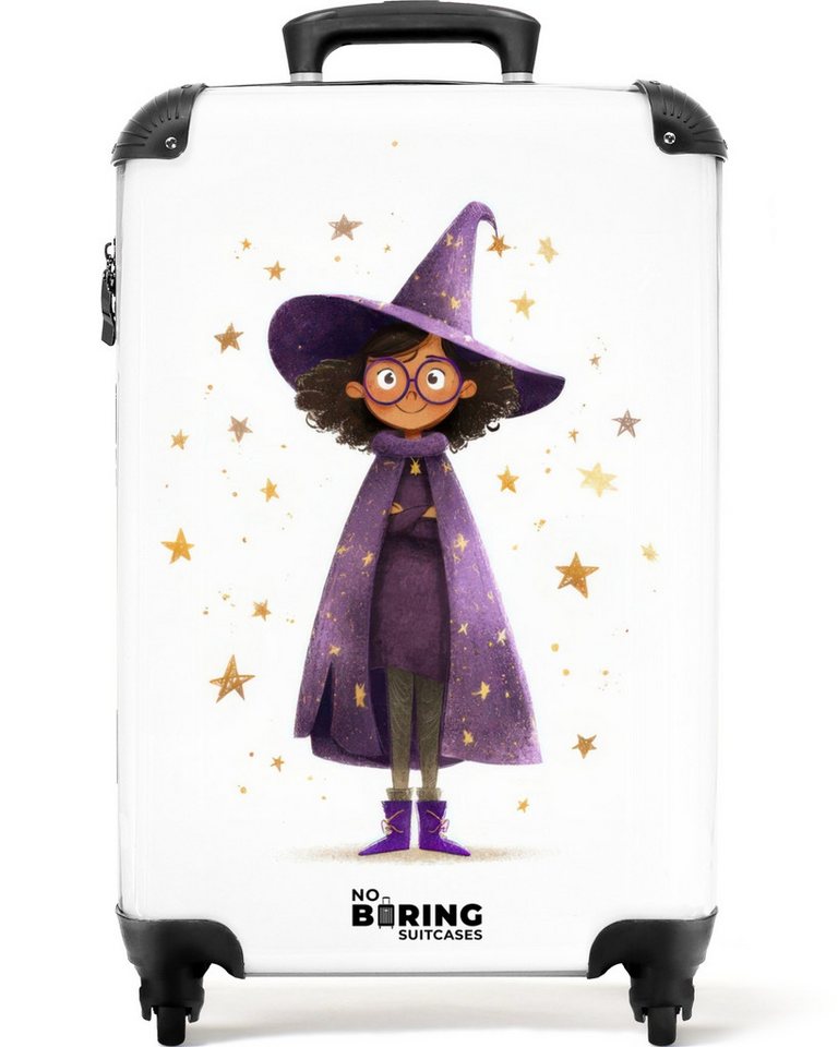 NoBoringSuitcases.com© Kinderkoffer Zauberin im lila Umhang 55x35x20cm, 4 Rollen, Kinder Koffer Klein, Trolley Handgepäck, Reisekoffer von NoBoringSuitcases.com©