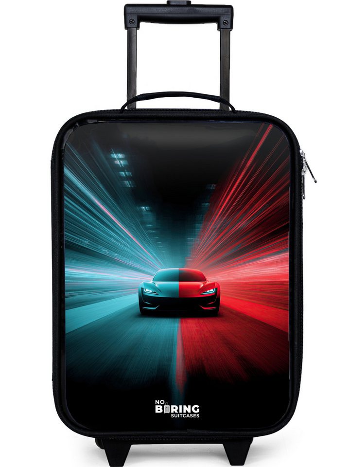 NoBoringSuitcases.com© Kinderkoffer mit leuchtende Räder - Sportwagen - Lichtstrahlen - Neon - Blau, 2 Rollen, Kinder Koffer Klein, Trolley Handgepäck, Reisekoffer von NoBoringSuitcases.com©