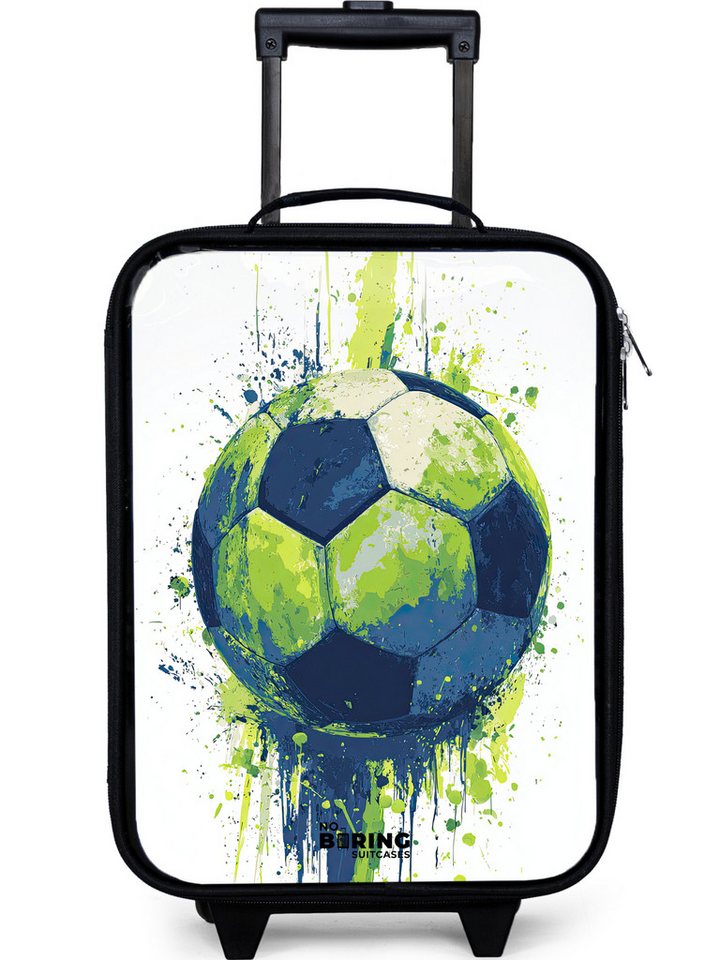 NoBoringSuitcases.com© Kinderkoffer mit leuchtende Räder - Fußball - Farbe - Grün - Blau, 2 Rollen, Kinder Koffer Klein, Trolley Handgepäck, Reisekoffer von NoBoringSuitcases.com©