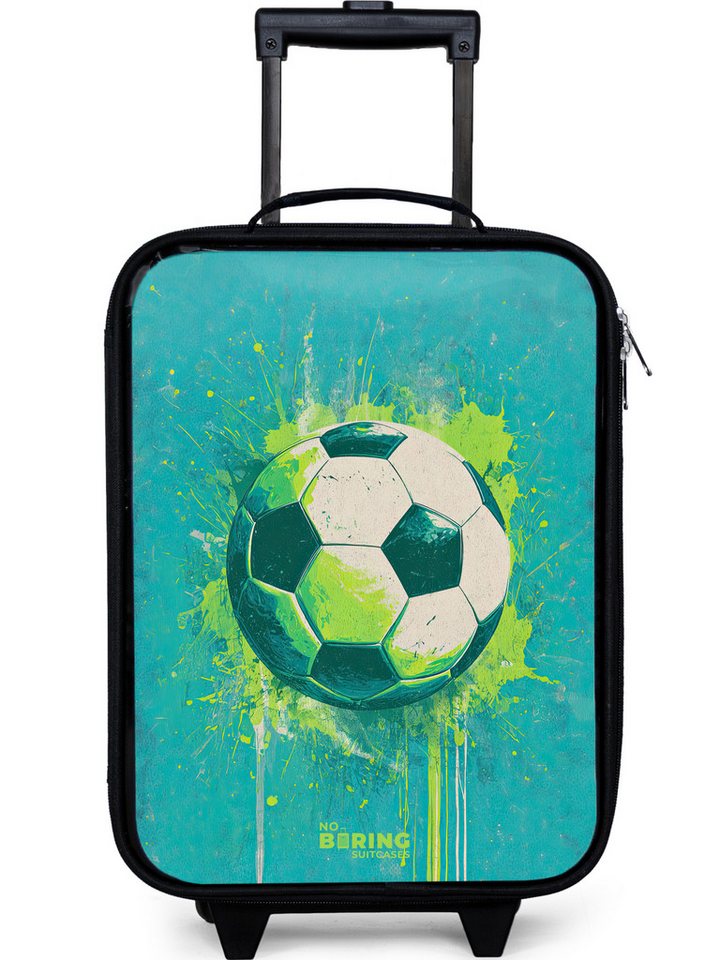 NoBoringSuitcases.com© Kinderkoffer mit leuchtende Räder - Fußball - Farbspritzer - Grün - Blau, 2 Rollen, Kinder Koffer Klein, Trolley Handgepäck, Reisekoffer von NoBoringSuitcases.com©