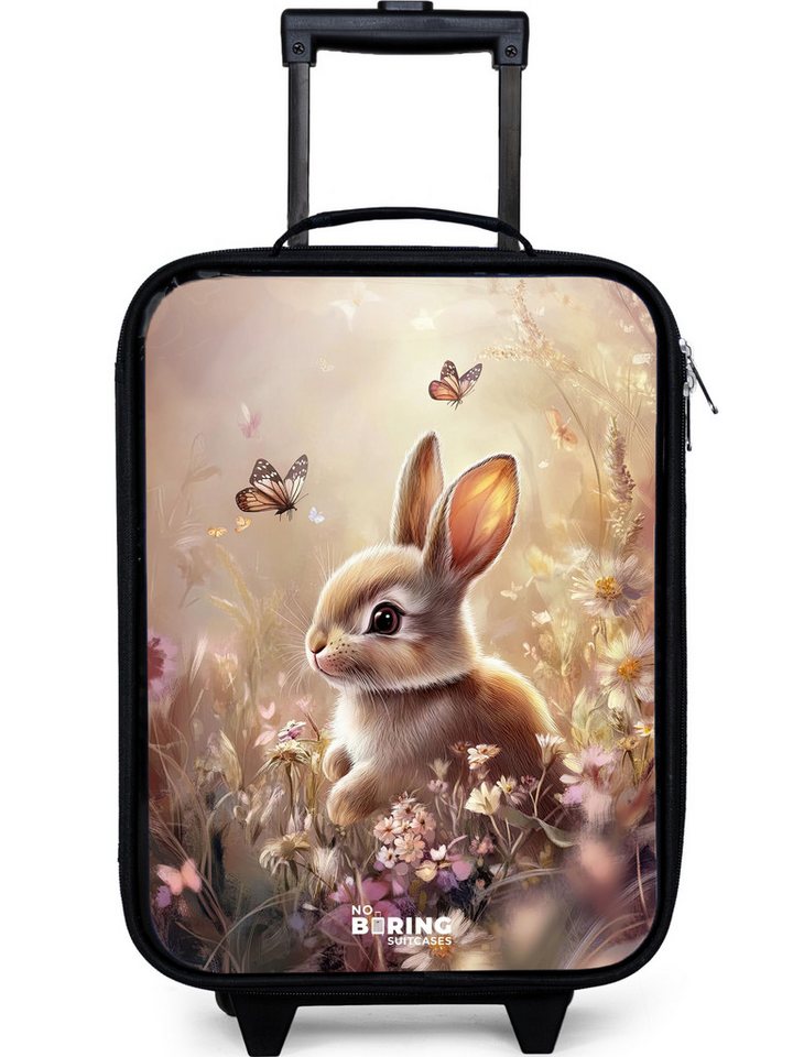 NoBoringSuitcases.com© Kinderkoffer mit leuchtende Räder - Blumen - Braun - Hase - Schmetterling, 2 Rollen, Kinder Koffer Klein, Trolley Handgepäck, Reisekoffer von NoBoringSuitcases.com©